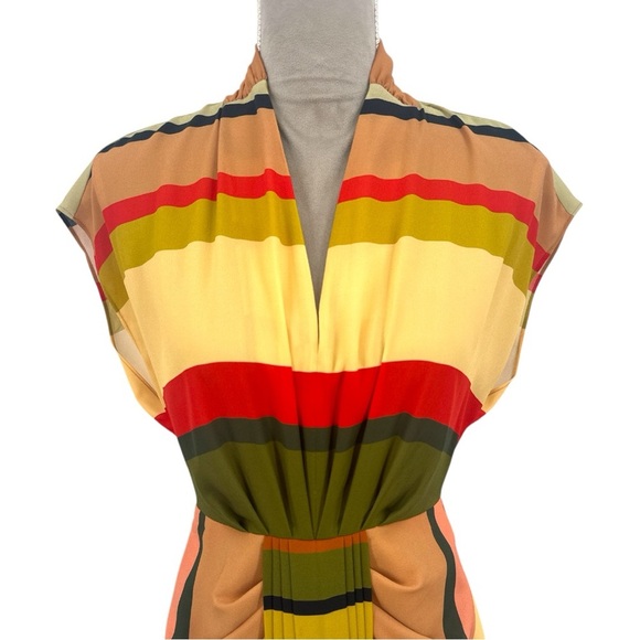 Toccin NYC Sarong Dress Multicolor Striped Pleated Front Sheath Dress Size 4 - Picture 4 of 11